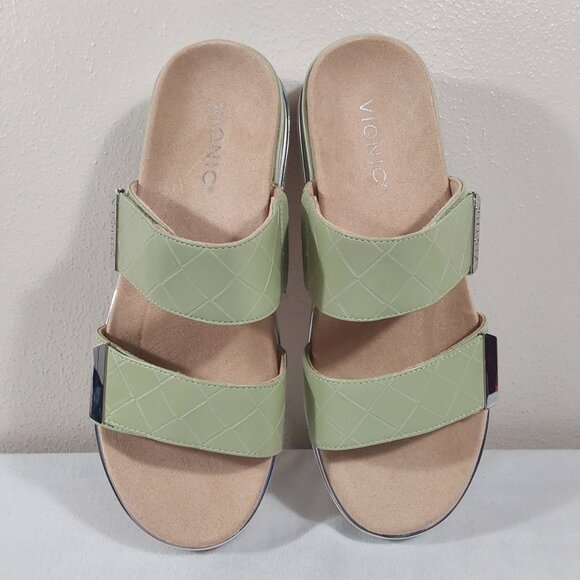 NIB Vionic Brandie Leather Slide Platform Comfort Sandal Celery Green - 39 (8) - Picture 9 of 13